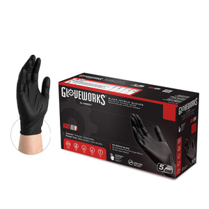 Ammex GlovePlus黑色腈工业一次性手套,无粉,5毫升,大盒100