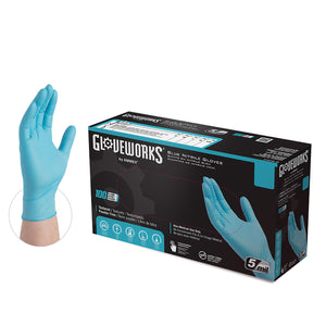 Ammex Gloveworks INPF蓝色腈一次性组装手套,无粉,5 - 6毫升,100小盒