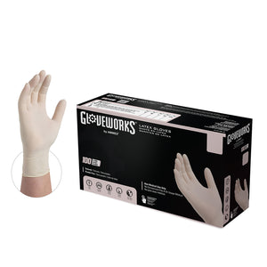 Ammex Gloveworks TLF象牙乳胶一次性手套,无粉,5毫升,大,100箱